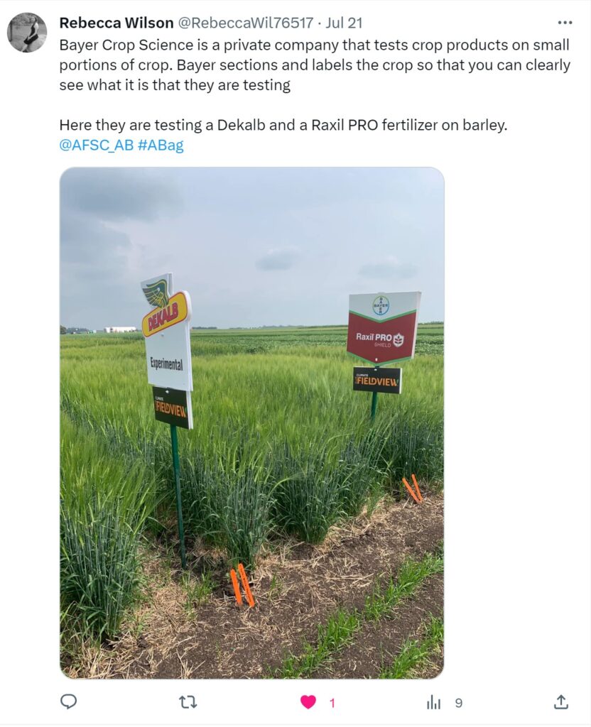A Twitter post about the Bayer Crop Science stop during the AFSC 4-H Next Gen Tour.