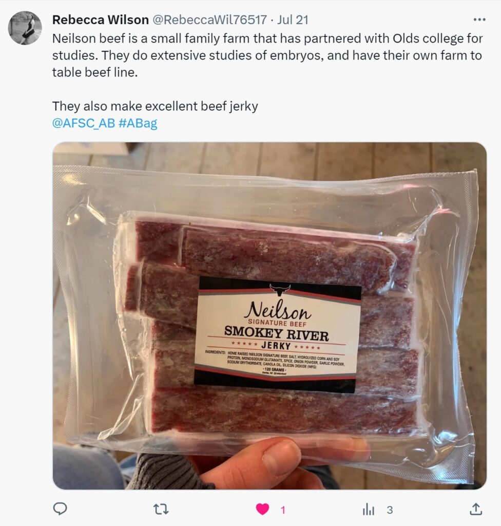 A Twitter post about the Neilson Beef stop during the AFSC 4-H Next Gen Tour.