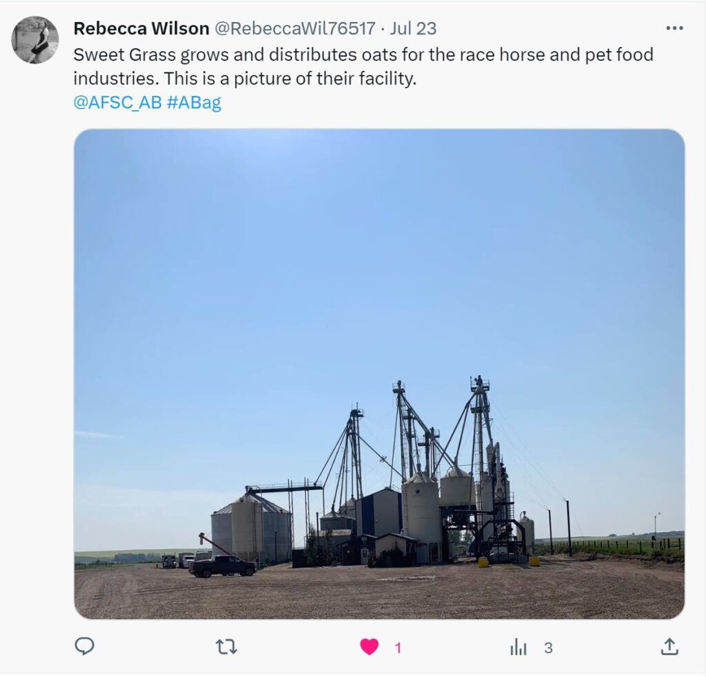 A Twitter post about the Sweetgrass stop during the AFSC 4-H Next Gen Tour.